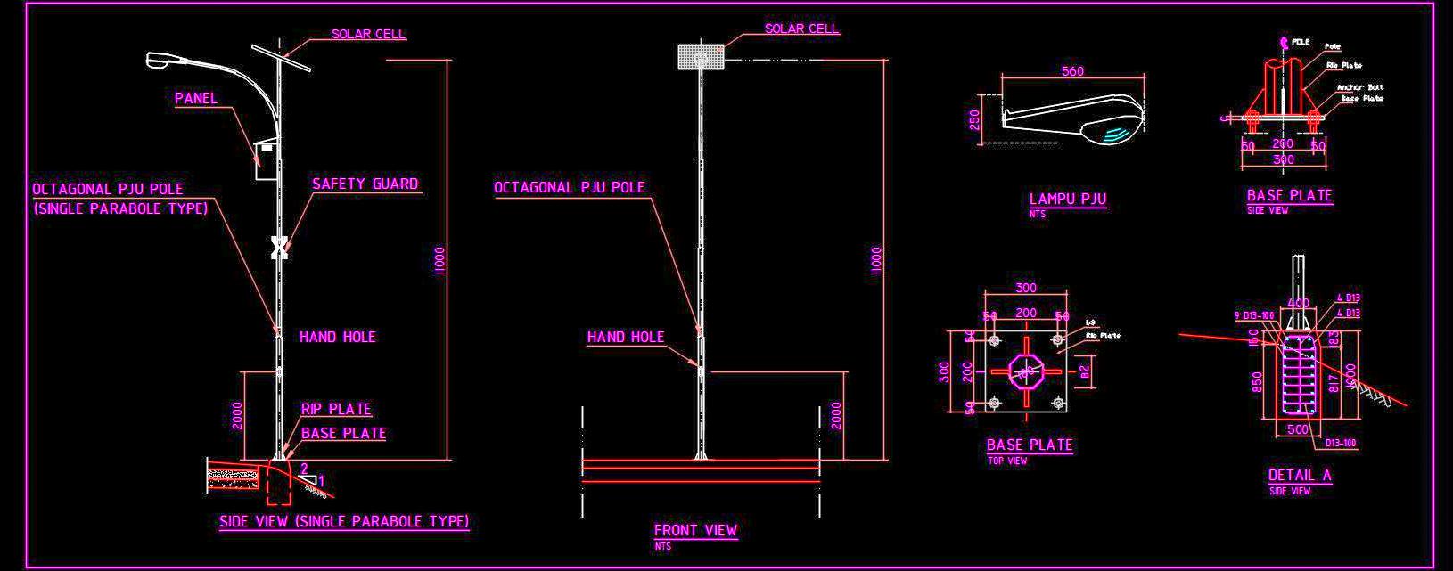 Solar Street Light Technical CAD Drawing